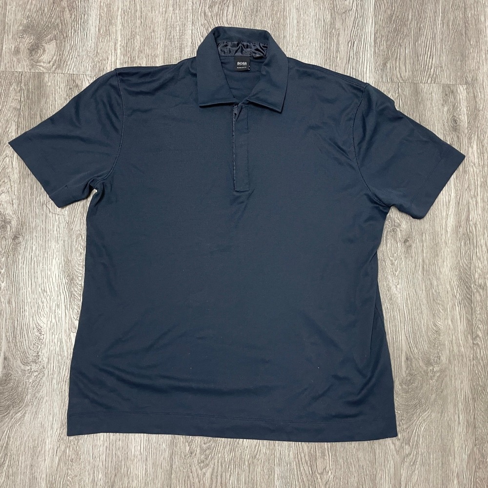 Hugo Boss Polo Shirt Mens XXL Navy Blue Quarter Zip Regular Fit Short Sleeve
